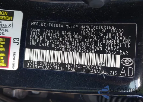 2010 Toyota Corolla S z USA, uszkodzony, nr VIN 2T1BU4EE6AC294391